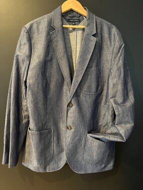 NWT Tommy Hilfiger Slate Blue Casual Linen-Blend Blazer
